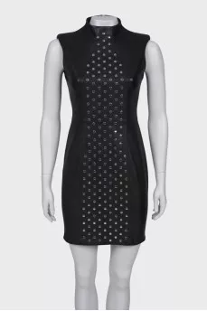Leather dress with metallic rhinestones