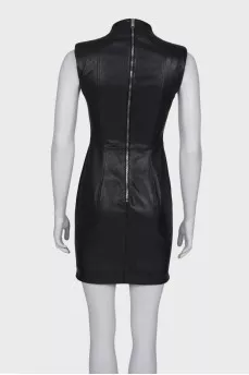 Leather dress with metallic rhinestones