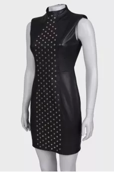 Leather dress with metallic rhinestones