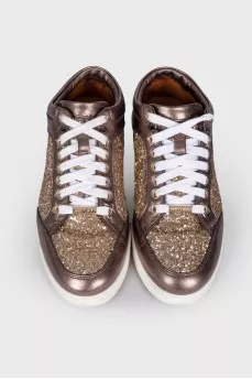 Sneakers with gold sequins