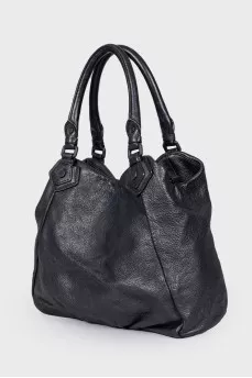 Leather bag with brand logo