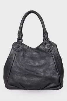Leather bag with brand logo