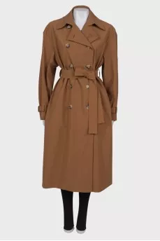 Double-breasted trench coat ocher