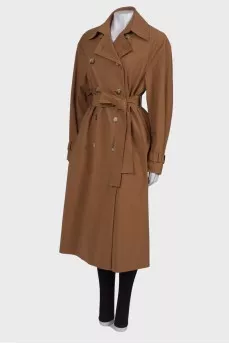 Double-breasted trench coat ocher