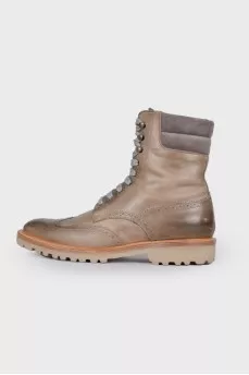 Brown leather lace-up boots