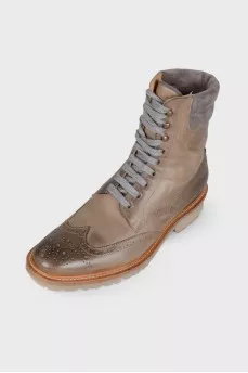 Brown leather lace-up boots