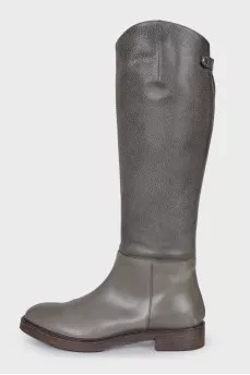 Grey leather boots with zipper