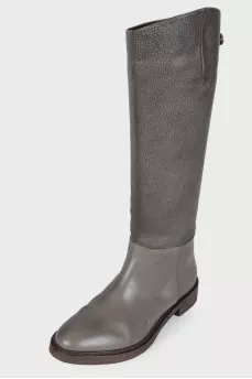 Grey leather boots with zipper