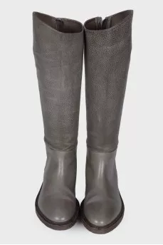 Grey leather boots with zipper