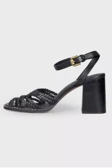 Black woven leather sandals