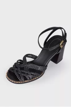 Black woven leather sandals