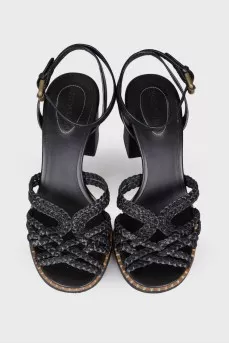 Black woven leather sandals