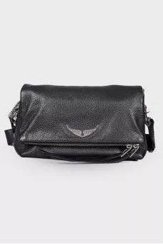Leather bag with strap and chain