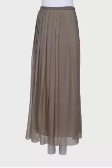 Pleated front silk skirt
