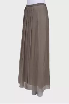 Pleated front silk skirt