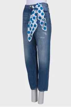 Jeans with removable silk scarf