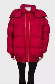 Red down jacket with double zipper