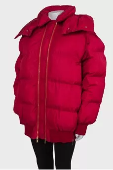 Red down jacket with double zipper