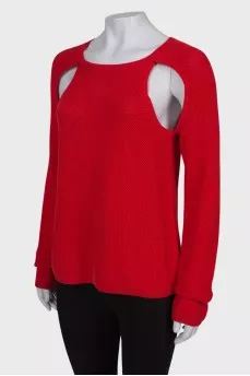 Red sweater with slits