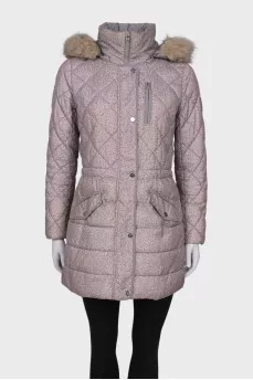 Down jacket with print and hood