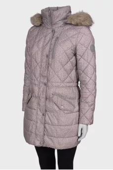 Down jacket with print and hood
