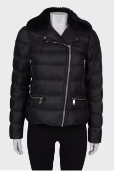 Black jacket with fur collar
