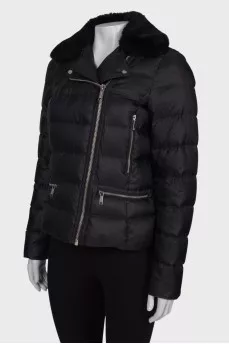 Black jacket with fur collar