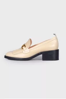 Leather Beige Heeled Loafers