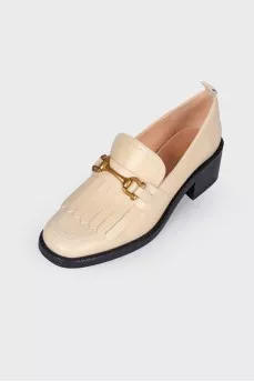 Leather Beige Heeled Loafers