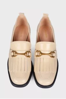 Leather Beige Heeled Loafers