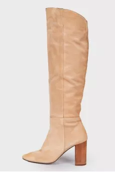 Suede boots with wooden heels