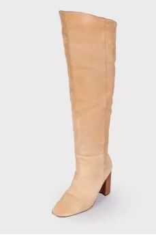 Suede boots with wooden heels
