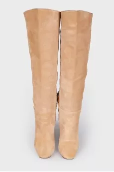 Suede boots with wooden heels