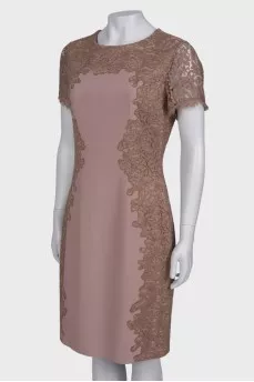 Beige dress with lace inserts