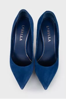 Suede shoes with golden heels