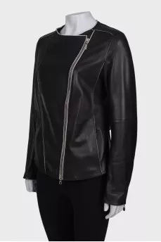 Leather jacket with zip on the sleeves