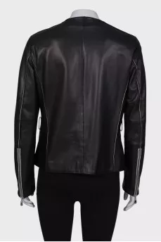 Leather jacket with zip on the sleeves