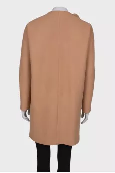Wool beige coat with ruffles