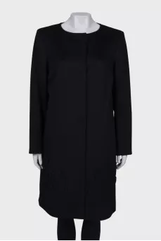 Wool coat with hem patches
