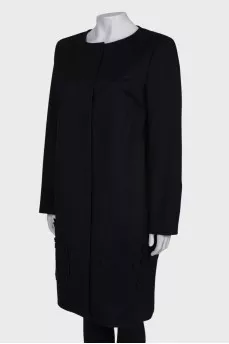 Wool coat with hem patches