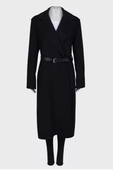 Wool coat with leather belt