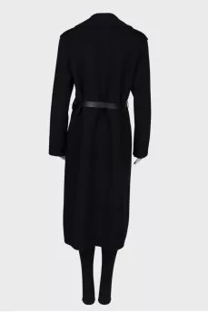 Wool coat with leather belt