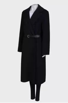 Wool coat with leather belt
