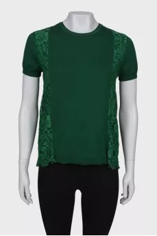 Wool T-shirt with lace