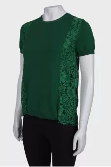 Wool T-shirt with lace