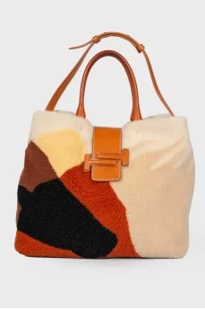 Textile bag with leather handles