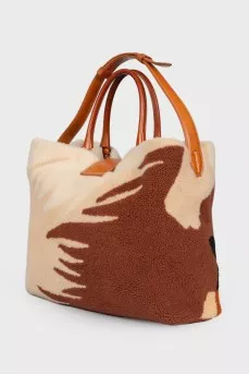 Textile bag with leather handles