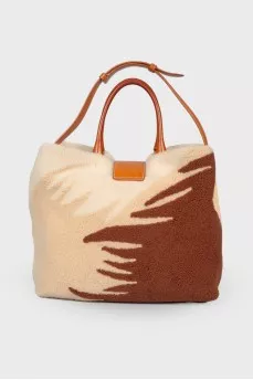 Textile bag with leather handles
