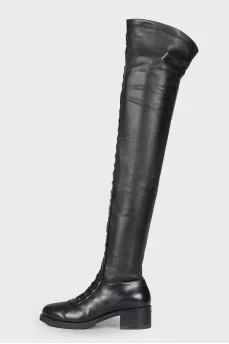 Lace-up leather over the knee boots