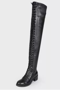 Lace-up leather over the knee boots